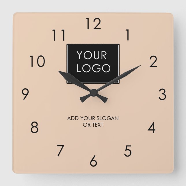 Your Logo Here Business Company Corporate Beige Square Wall Clock (Front)