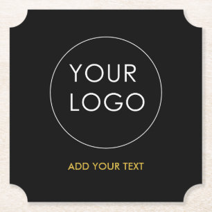 Your Logo Here Business Company Corporate Black Paper Coaster