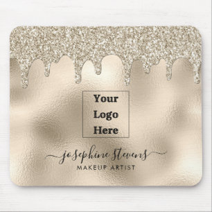Your Logo Here Champagne Foil and Glitter Drips Mouse Pad