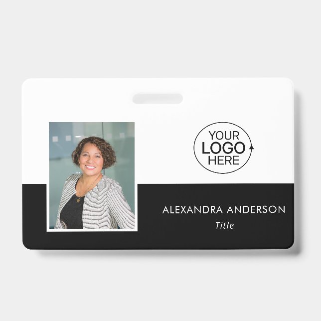 Your Logo Here Clean Black And White Typography  ID Badge (Front)
