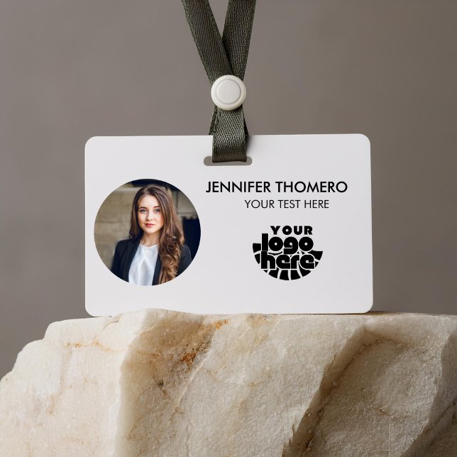 Your Logo Here Company Business QR Code Photo Name ID Badge (your logo here name tags badges minimalist corporate business personnel staff employee job tittle )