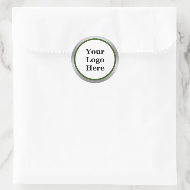 Your Logo Here Dark Green White Silver Template Classic Round Sticker (Bag)