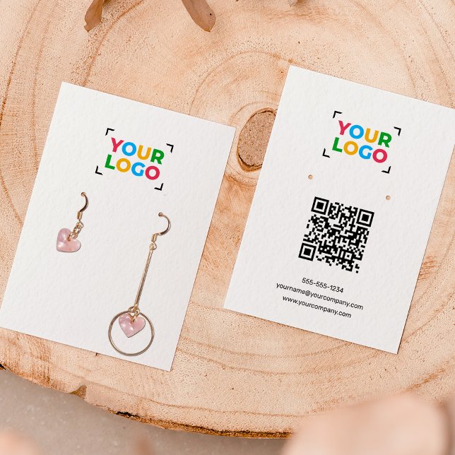 Your Logo Here Earrings Qr Code White Display Card (Creator Uploaded)