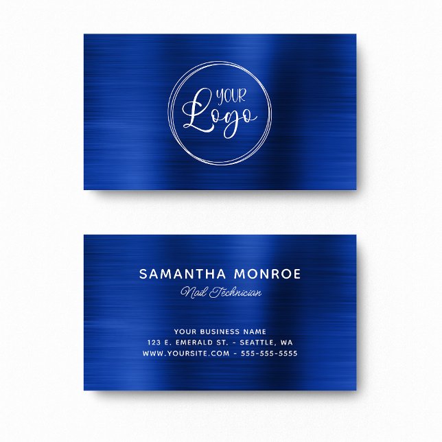 Your Logo Here Faux Royal Navy Blue Ombre Foil Business Card (Your Logo Here Faux Royal Navy Blue Ombre Foil Business Card)