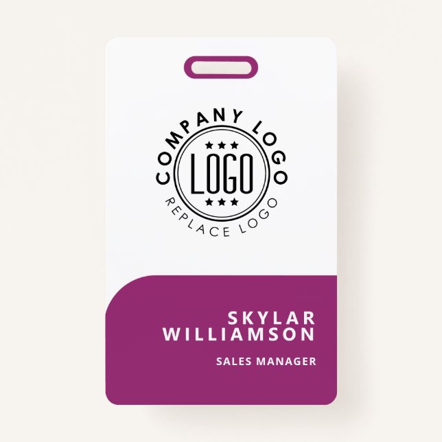 Your Logo Here Minimal Purple & White Identity ID Badge (Front)
