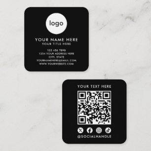Your Logo Here Modern Black QR Code Scan Website Square Business Card
