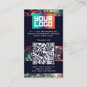 Your Logo Here Modern Custom QR Code Fireworks Business Card