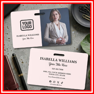 Your Logo Here Modern Pink Photo Staff Name ID Badge
