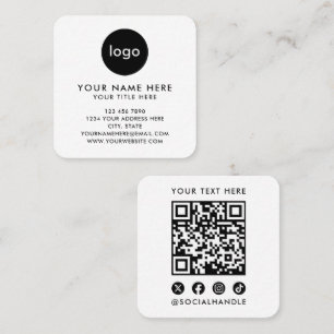 Your Logo Here Modern White QR Code Scan Website Square Business Card