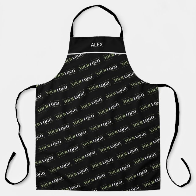 Your Logo Here Repeat Pattern Personalised Black Apron (Front)