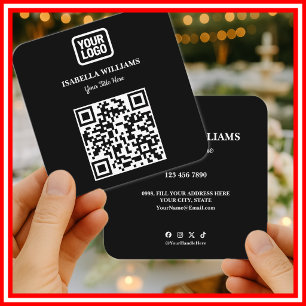 Your Logo Here Simple Modern Black Website QR Code Square Business Card