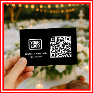 Your Logo Here Simple Modern Minimal Black QR Code Business Card