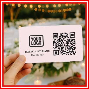 Your Logo Here Simple Modern Minimal Pink QR Code Business Card
