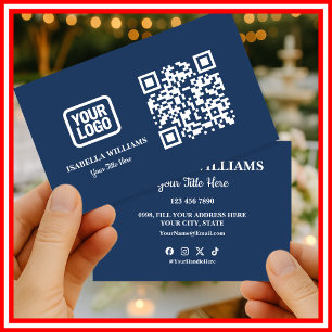 Your Logo Here Simple Modern Navy Blue Website QR Business Card