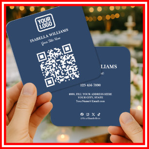 Your Logo Here Simple Modern Navy Blue Website QR Square Business Card
