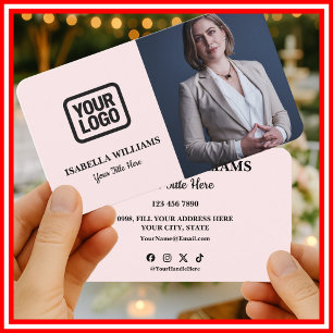 Your Logo Here Simple Modern Pink Photo Business Card