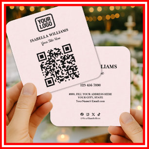 Your Logo Here Simple Modern Pink Website QR Code Square Business Card