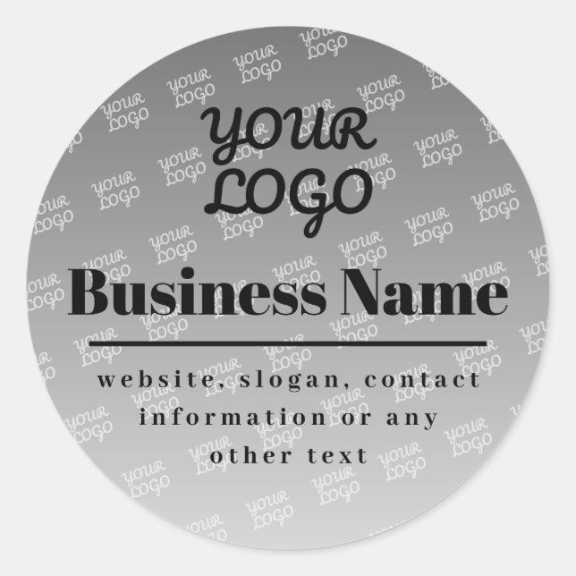Your Logo Here Tiled Pattern Grey & Black Classic Round Sticker (Front)