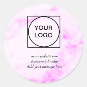 Your logo here white simple minimal PINK MARBLE  C Classic Round Sticker