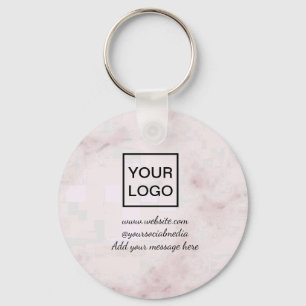 Your logo here white simple minimal PINK MARBLE Key Ring