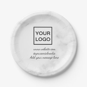 Your logo here white simple minimal PINK MARBLE P Paper Plate
