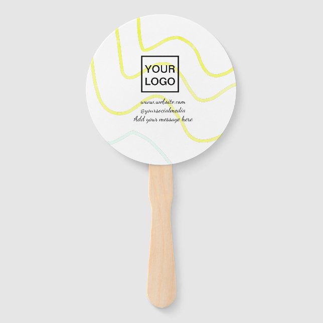 Your logo here white simple minimal yellow lines c hand fan (Front)