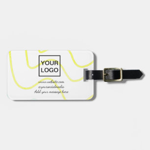 Your logo here white simple minimal yellow lines c luggage tag