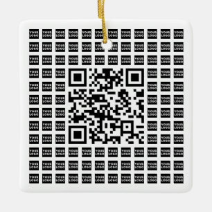 Your Logo/Image Tiled & Editable Scannable QR code Ceramic Ornament