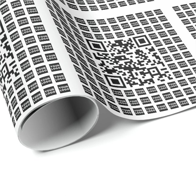 Your Logo/Image Tiled & Editable Scannable QR code Wrapping Paper (Roll Corner)