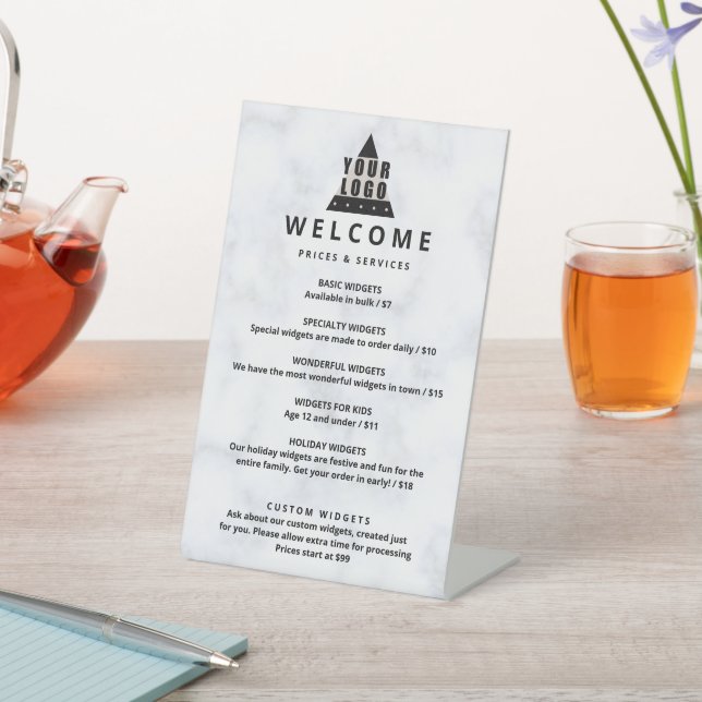 Your Logo Marble Promo Price List 1 Column Small Pedestal Sign (In SItu)