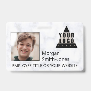 Your Logo Marble Stylish Business Employee Photo ID Badge