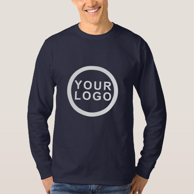 Your Logo Men's Long Sleeve Shirt | Navy Blue (Front)