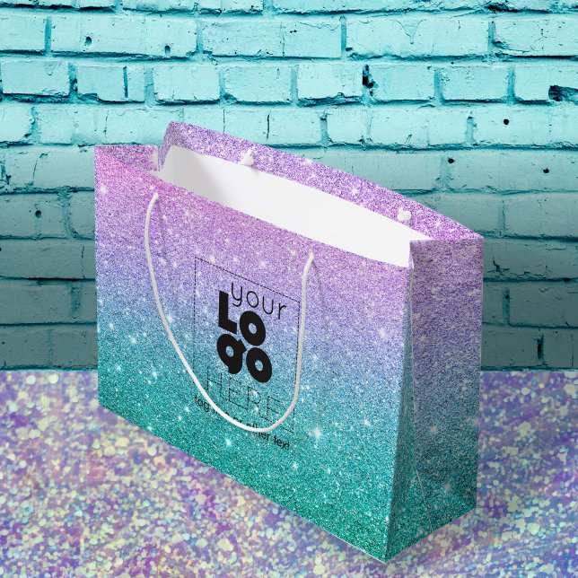 Your Logo Mermaid Ombre Glitter Paper Shopping Bag (Creator Uploaded)