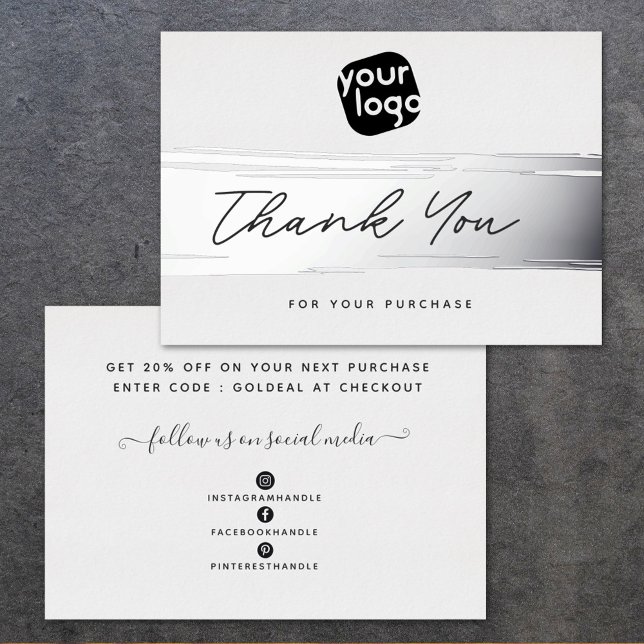   Your Logo Minimal Silver Thank You Discount Card (Creator Uploaded)