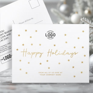 Your Logo Minimalist Gold Stars Business Holidays Holiday Postcard