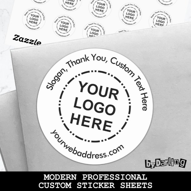 Your Logo Minimalist Modern Custom Text Classic Round Sticker (Logo Modern Custom Sticker Sheets -Photos(Unsplash): TiffanyTertipes(envelope) AugustineWong(table))