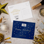 Your Logo Minimalist Navy Blue Gold Stars Business Foil Holiday Postcard<br><div class="desc">Customise this lovely horizontal hand lettering simple minimalist Business Happy Holidays Greeting Postcard featuring real gold foil stars on a stylish modern navy blue or any other colour background. Change the "your logo here" image with your logo or remove it if you want to use it without a logo. Don’t...</div>