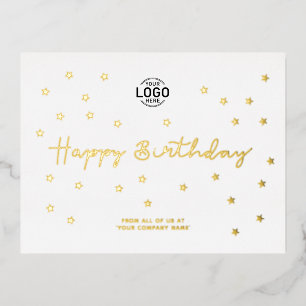 Your Logo Minimalist Stars Chic Business Birthday Foil Holiday Postcard