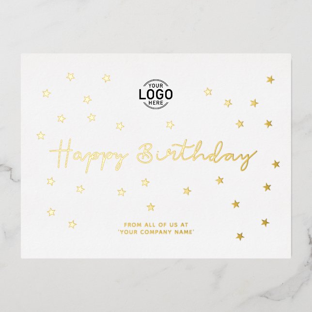 Your Logo Minimalist Stars Chic Business Birthday Foil Holiday Postcard (Front)