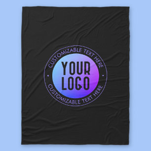 Your Logo & Modern Blue & Purple Ombre Gradient Fleece Blanket