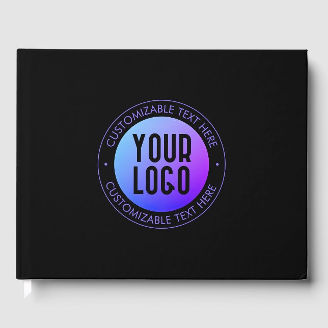 Your Logo & Modern Blue & Purple Ombre Gradient Guest Book (Front)