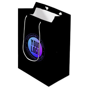 Your Logo & Modern Blue & Purple Ombre Gradient Medium Gift Bag