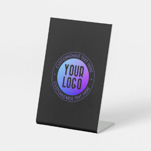 Your Logo & Modern Blue & Purple Ombre Gradient Pedestal Sign