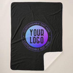 Your Logo & Modern Blue & Purple Ombre Gradient Sherpa Blanket