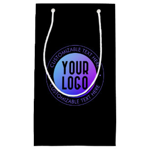 Your Logo & Modern Blue & Purple Ombre Gradient Small Gift Bag