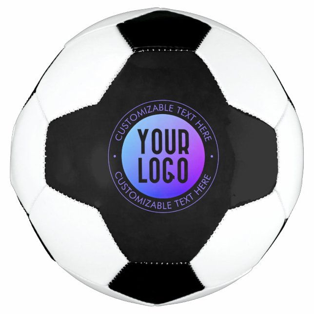 Your Logo & Modern Blue & Purple Ombre Gradient Soccer Ball (Front)