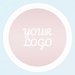 Your Logo & Modern Blush Pink Ombre White Border Classic Round Sticker