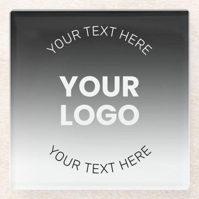 Your Logo | Modern Editable Black & White Gradient Glass Coaster (Front)