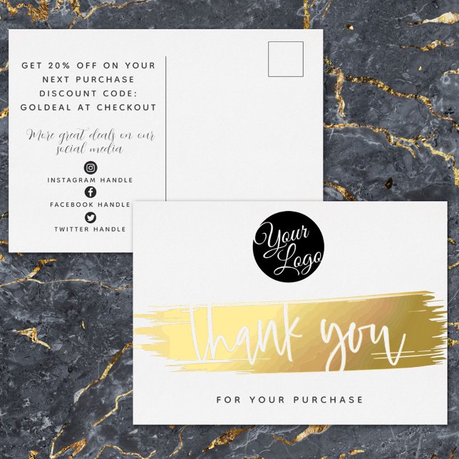 Your Logo Modern Rose Gold Thank You Discount Card (Creator Uploaded)