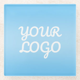 Your Logo & Modern Simple Ombre   Light Blue Glass Coaster